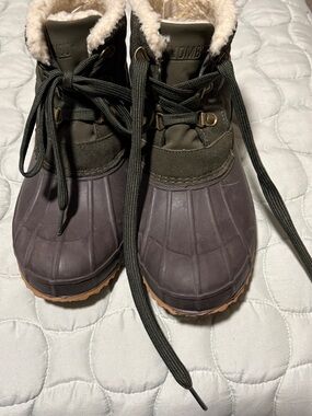 Insulated Olive Green Winter Duck Boots - Cozy Fleece Lining